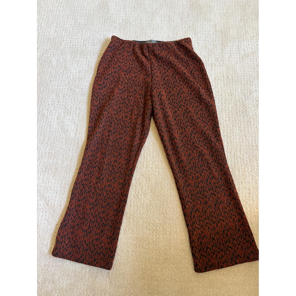 Anthropologie Knit Pants Women M Rust Black Abstract Animal Pull On Flare Retro